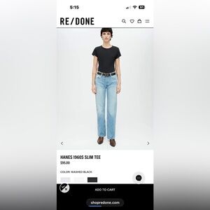 Re/Done Women's Washed Black slim cut 1950 size small Hanes tee shirt cotton